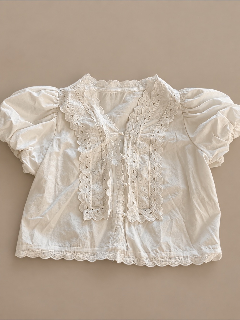 White Eyelet Lace Puff Sleeve Top